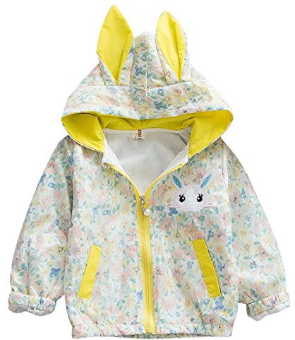 Bebone BeboneToddler Baby Girls Hooded Jacket Floral Pattern Coat Rabbit Windbreaker Outwear (yellow, 2-4 Years)