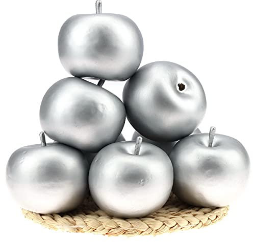 Gresorth 6 Stück Künstlich Silber Apfel Fälschung Äpfel Obst Zuhause Party Christmas Dekoration