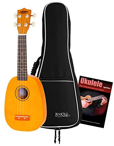 Classic Cantabile US-100P NAT Sopran-Ukulele Pineapple Set (originelle Sopran-Ukulele im Ananas-Design, 13 Bünden & Nylonsaiten, im Set inkl. Ukulelenschule für Einsteiger & passendem Gigbag)