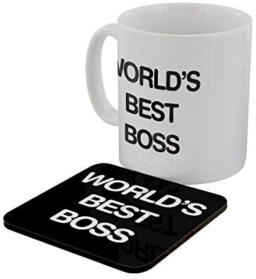 Grindstore - Tasse et sous de verre WORLD´S BEST BOSS (Taille unique) (Blanc)