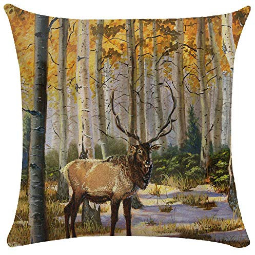 WEIANG Kissenbezug, nordischer Stil, Elch Hirsch, Wald, 50 x 50 cm 13
