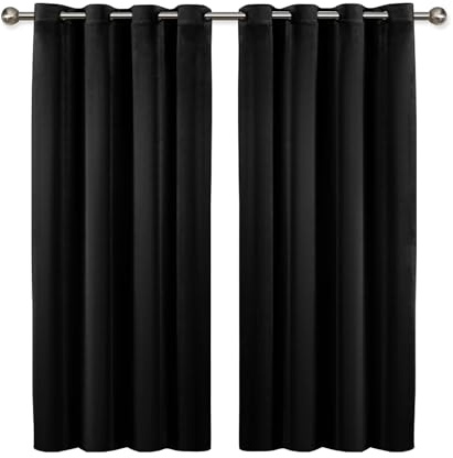 Imperial Rooms Crushed Velvet Curtains 66x54 Inch Black Blackout Curtains for Bedroom Super Soft Privacy Protection Thermal Insulated Curtain Pair with Matching Tiebacks