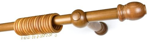 TENDAGGIMANIA Bastone per Tende da Interno Legno OLMO Diametro 35 MM -Misura 300 CM- Movimento Manuale senza Corda Personalizzabile- Bastone Tenda Legno con Anelli, Terminali e Staffe di Montaggio