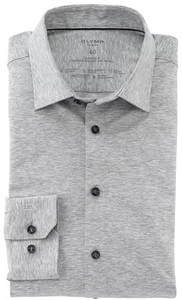 OLYMP Herrem Oberhemd Langarm Level Five - Jersey Hemd, Atmungsaktives Gewebe, NY Kent Kragen - Hemden Herren Modern Fit - Silbergrau 63-40