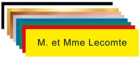 Plaque pour boîte aux lettres personnalisable. Plaque gravée pour BAL 10 x 2,5 cm. Plaque nominative PVC à personnaliser - Dimensions 10 x 2,5 Cm - Coloris Jaune Avec Écriture Noir