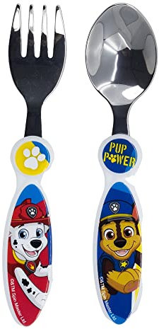 2 pièces Paw Patrol Couverts pour enfant Fourchette + Cuillère, tête en acier inoxydable
