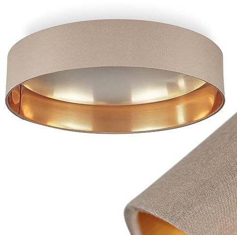 LED Deckenlampe Elsa, runde Deckenleuchte aus Metall/Stoff in taupe, weiß und goldfarben, 1-flammige Deckenlampe, 1 LED 24 Watt, 3000 Kelvin (Warmweiß), 2100 Lumen