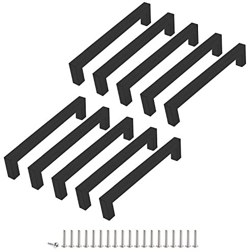 Drenky Möbelgriffe Schwarz 10 Stück Rostfreier Stahl Türknäufe, Schrankgriffe mit Schraube Griffe für Schublade, Schrank, Möbel, Küche, Heimdekoration, Lochabstand 160 mm