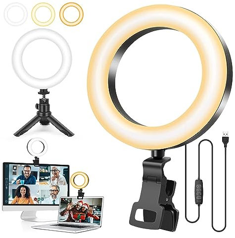 Ring Light with Tripod Stand&Clip Video Calls, Evershop 5 Video Conference Halo Light 3 Light Colors+10 Brightness 360°Rotate Led Ring Light Stand Desk for Makeup PC Zoom Meeting YouTube TiKTok