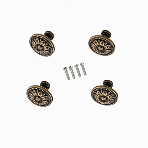 GDQLCNXB Pull Handle Metal Flower Shape Cabinet Drawer Door Knob Bronze Tone Pack of 4
