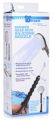 Cleanstream Shower Head with Silicone Enema Nozzle, Black