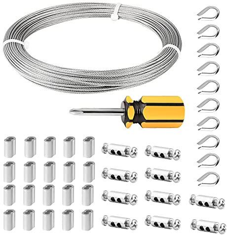 Abimars cable de acero inoxidable, cable de acero inoxidable 304 de 30m, con Cable Dedales, Mangas de aluminio, Destornillador，perfecto para plantas de apoyo de escalada, guía de iluminación