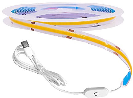 GQL Dimmable COB LED Strip with White Dimmer Switch, 5V USB Flexible Light Ribbon, Self-Adhesive Tape for Indoor Home Commercial Cupboard TV Backlight (Natural White, 2m)