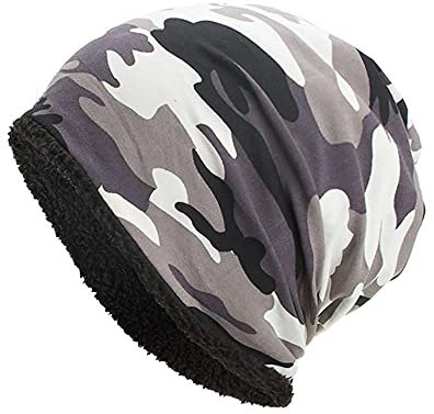 qudang Beanie Mütze Herren Damen Camouflage Warme Wintermütze mit Weichem Innenfutter Gefütterte Strickmütze Flexibler Slouch Hat für den Frühling Herbst Winter