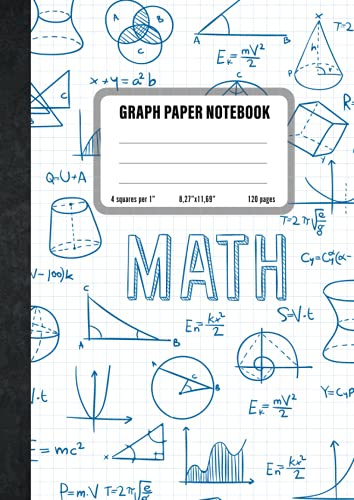 Checkered notebook for mathematics format A4, dimensions 8,27 inches by 11,69 inches (21 x 29.7 cm). 4 squares per inch: Graph paper notebook