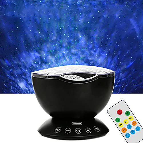 Ocean Light Projector Bedroom, Water Pattern Lamp, Star Projector Night Light, w/LED ​Music Speaker,Black