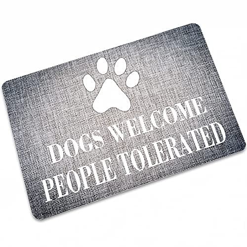 Floor Entrance Door Mat Indoor/Outdoor, Low Key Door Mat Fashion Welcome Mat Garage Yard Snow Shovel Front Door Mat, Dogs Welcome People Tolerated 17.7 X 29.5 Inches, Gray