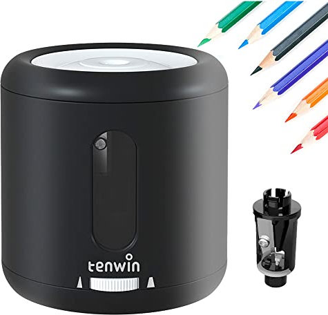 tenwin Electric Pencil Sharpener, Classroom Pencil Sharpener Dia 6-8mm, Fast Sharpen, USB Or Battery Operated Automatic Pencil Sharpener for School/Home/Office/Studio