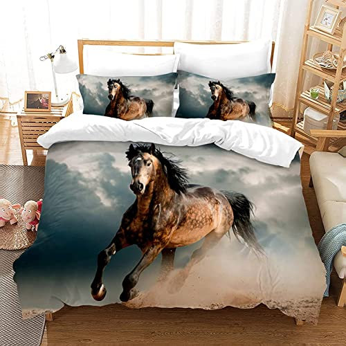 CXYXHW Bettwäsche Set 3 Teilig Bettbezüge 3D-Druck Tiere Pferd Motiv Bettbezug,Mikrofaser,Pflegeleicht,mit Kissenbezug,für Jugendliche Kind Junge Mädchen (A,135x200cm)