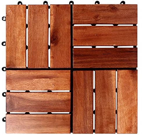 Dalles en bois d'acacia - 30 x 30 cm - Système d'emboîtement - Motif damier - Découpage individuel - Modèle 2025