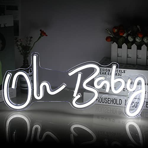 SIGNSHIP Oh Baby Neonlicht Weiße LED Neonschilder USB-betriebene Lichtschilder Buchstabe Baby Neonschild für Wanddekoration Babyzimmer Schlafzimmer Hotelbar Hochzeit Geburtstagsfeier Geschenk