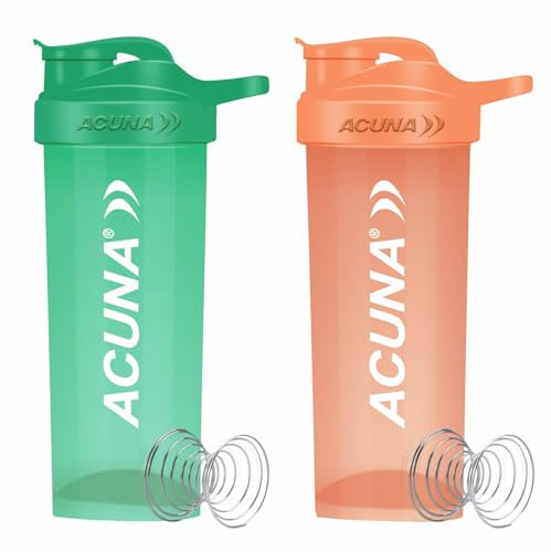 ACUNA Protein Shaker Bottle 700ml (Pack Of 2), Gym Shaker Bottle With Steel Mixing Ball, Leak Proof Secure Flip Flop Lid Shake Bottle Mixer- BPA Free Protein Shake Bottle (Orange - Green)