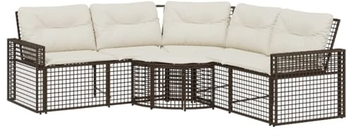 Foknhdi L-Form Gartensofa Braun 208 x 208 cm mit Fußhocker und abnehmbaren Kissen, UV-beständiges PE-Rattan, Gartenlounge für Terrasse Balkon oder Wintergarten