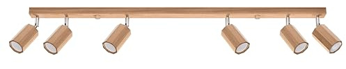 SOLLUX lighting Deckenlampe Holz Eiche Farbe achteckig Design minimalistisch modern für Schlafzimmer Wohnzimmer skandinavischer Stil GU10 A++-E 120/5/20cm 6x Leuchtmittel Zeke 6