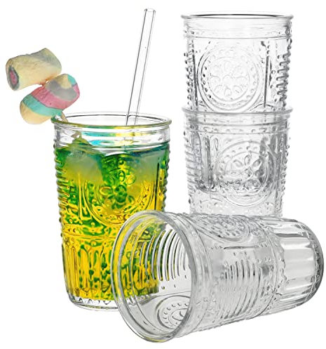 Bormioli Rocco Set di 4 romantici Bicchieri Lunghi, Trasparenti, 340 ml, Diametro 8 cm, per 4 Persone, Bicchieri per Acqua, Cocktail, Bevande alcoliche, succhi di Frutta, Bevande analcoliche