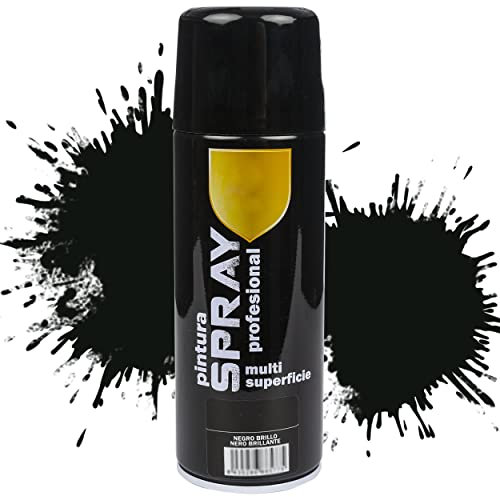 Etrexonline Pintura Spray Multicolor Profesional 400ml Adecuado Metal Madera y Plástico - Color Negro Brillo (Paquete de 1)