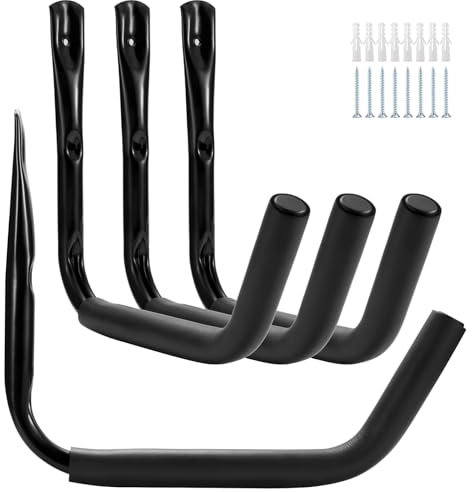 Sinoer Crochets de garage, 4 cintres d’échelle muraux avec bras de 15 , crochets utilitaires robustes pour vélo, chaise pliante, articles en vrac -38x26CM