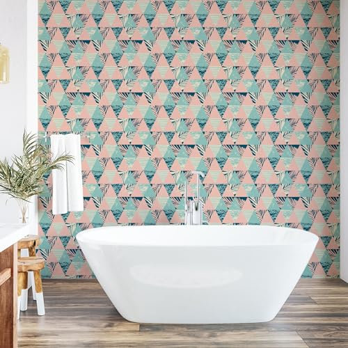 ABAKUHAUS Tropical Papier peint autocollant pour la maison, Pastel Palms Contemporain, Accent de salon et de cuisine auto-adhésif, 33 cm x 90 cm, Rose pâle et bleu pétrole