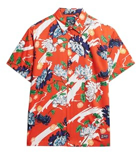 Superdry Vintage Hawaiian S/S Shirt Men's Shirt, Aya Burnt Orange Floral, XXL