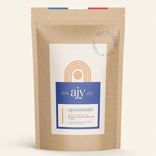 AJYMMUNITÉ | Curcuma BIO gelules anti inflammatoire & antioxydant | Boost l'immunité | Curcuma + poivre noir + échinacée | 60 gélules, 1 mois