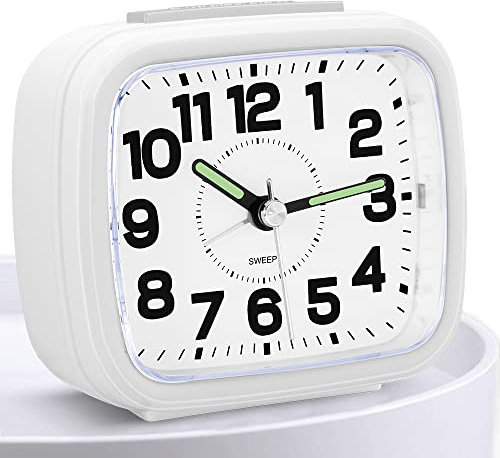 Titifeya Silent Alarm Clock Non Ticking Bedside Clocks Large Dial Display Battery Powered Snooze Night Light Easy to Operate for Home Bedroom Kitchen Table Office