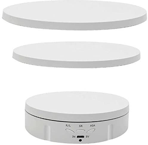 Oiyekntd 3 in 1 Electric Rotating Turntable for photography, 360 Degree Motorized Turntable with 2 Different Size Replaceable Plates, USB Power Cable, for Video Shooting Props,White