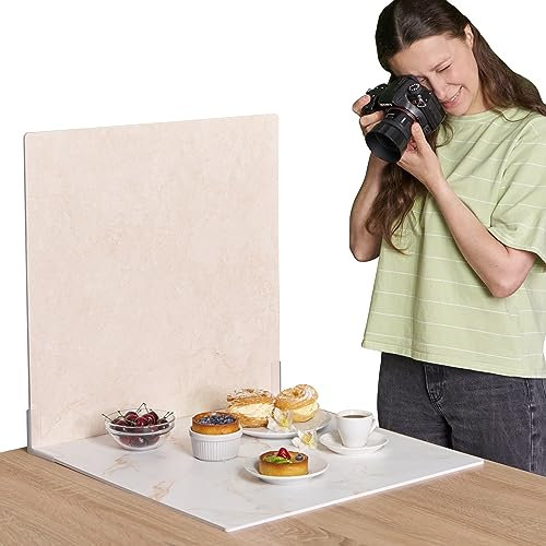 2 Pack Photo Backdrop Board | Realistic Photography Background | Food Background | Replica Surfaces | Product Backdrops | Marble & Beige Concrete | Flat Lay | Big