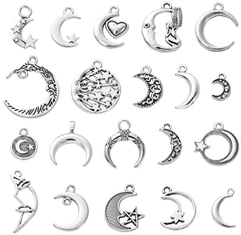 Ipotkitt 100 Stück 20 Stile Antike himmlische Charms Mond und Stern Charms DIY für Ramadan Armband Halskette Ohrringe Schmuckherstellung und Basteln