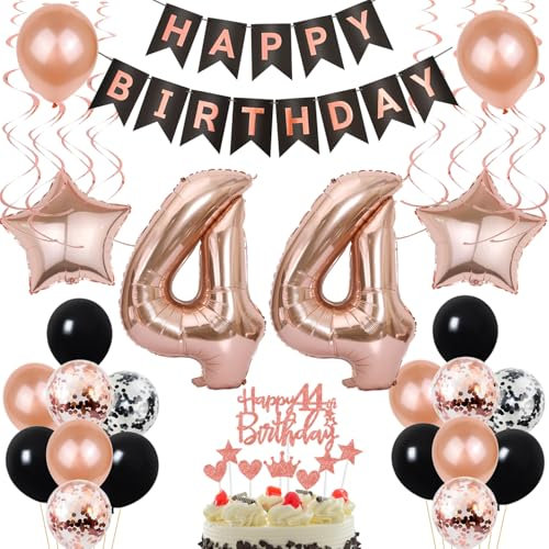 Luftballon 44. Geburtstag Dekoration Rose Gold Schwarz Geburtstagsdeko 44 Jahre Tortendeko Geburtstag 44 Frau,Happy Birthday 44 Frauen