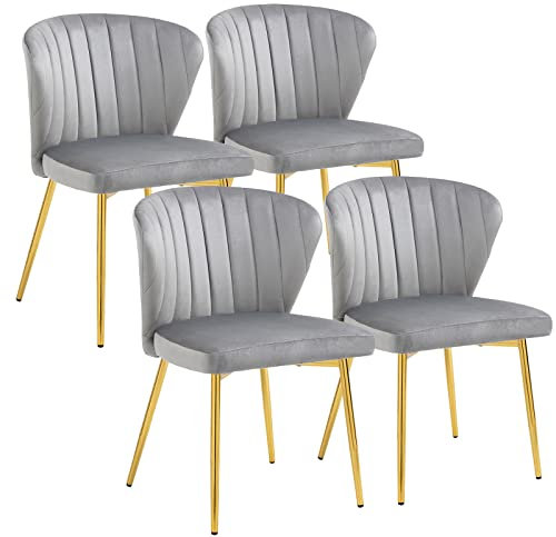 SEPNINE Lot de 4 Chaises de Salle à Manger, Chaises Scandinaves, Chaise en Velours pour Salle à Manger avec Dossier Ergonomique, Chaise de Salon avec Pieds en Métal Doré, Chaise de Cuisine Gris