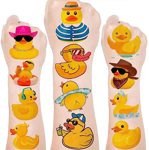 24 Blatt (144 Stück) Gummiente Temporäre Tattoos Gummiente Geburtstag Party Favors Dekorationen Supplies Niedliche Ente Tattoos Aufkleber für Kinder Mädchen Jungen Geschenke Klassenzimmer Schule