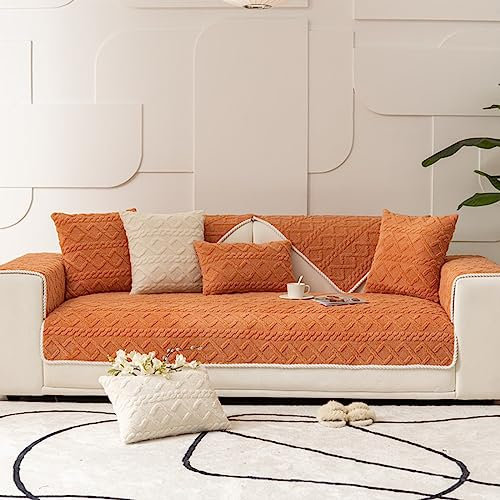 ZCXRYFL 1 2 3 4 Sitzer Sofa üBerzug PlüSch Rutschfester Sofabezug L/U-Eck-Universal Sofa ÜBerwüRfe MöBelschutz Stoff Leder Couch üBerzug Baby-Krabbeldecke Katzen Hunde Matte(90X240cm,Orange)