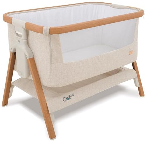 Tutti Bambini CoZee® Next To Me Crib & Standalone Baby Cot, Co-sleeper - Foldable Baby Bed, Baby Crib with 6 Height Levels, Baby Bedside Crib, Travel Cot, Mattress Included (0-6 Months) - Walnut/Ecru