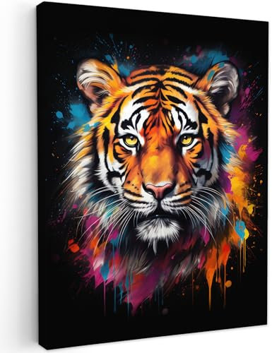 MuchoWow© Impression sur Toile Photo Peinture 50x70 cm Tableau Decoration Murale Chambre Salon Maison Deco Cuisine Tigre - Graffiti - Animaux - Noir