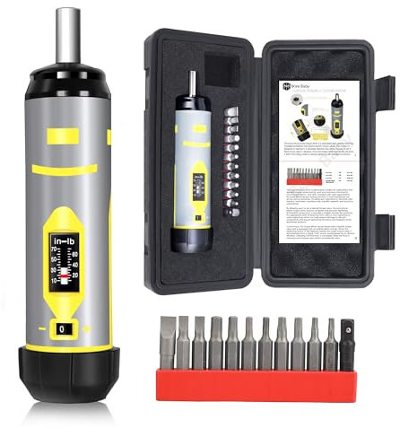 Torque Screwdriver Wrench Set 10-70 Inch Pounds for Professional Maintenance, Firearms Accurizing Gunsmithing, Scope Mounting, Tools with 1/4 Adapter, Hex, Torx, Flat S2 Bits, Soft-Grip Handle, Gray