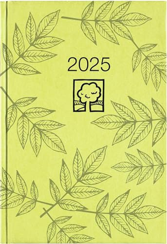 Zettler - Buchkalender 2025 grün, 14,5x21cm, Taschenkalender mit 392 Seiten im Kartoneinband, 1 Tag auf 1 Seite, Tages-, und Wochen- und Zinstagezählung, Blauer Engel und deutsches Kalendarium