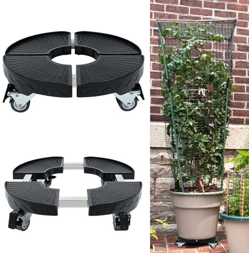 LILIIN Pflanzenroller Ø 39-52 mm Einstellbar Schwarz, Rollendes Tablett mit 360 °Drehbare Räder,Tragkraft 300 kg, Transporthilfe für Pflanzen, den Innen- sowie Außenbereich