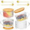Kiswleon 450ML/16OZ Vintage Glass Coffee Mugs with Lids Set of 4, Clear Embossed Glass Tea Cups,Stackable Glass Coffee Cup with Lid,Glass Coffee Cups for Cappuccino,Tea,Latte and Espresso