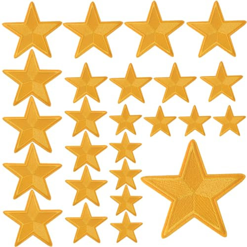 GYGYL 24 Pieces Star Iron on Patch, Embroidered Sew on/Iron on Patch Applique for Clothes, Dress, Hat, Jeans, DIY Accessories(Gold)