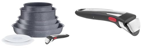 Tefal Ingenio Batterie de cuisine 8 p, Casseroles, Poêles, Induction & Ingenio Poignée amovible Premium noire, Empilable, Verrouillage sécurité 3 points, Supporte jusqu'à 10 kg